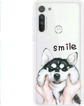 Voor Motorola G8 Gekleurd tekeningpatroon Zeer transparant TPU beschermhoes (Pinch Dog)