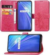 Voor Oppo Realme 6 Lucky Clover Pressed Flowers Pattern Leather Case met houder & kaartsleuven & portemonnee & draagriem (Rose)