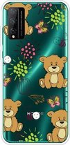 Voor Huawei Honor Play 4T Pro schokbestendig geverfd transparant TPU beschermhoes (kleine bruine beer)