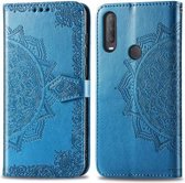 Voor Alcatel 1S (2020) Reliëf Mandala-patroon TPU + PU Horizontale Flip Leren Case met Houder & Drie Kaartsleuven & Portemonnee (Blauw)