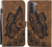 Voor Samsung Galaxy S21 5G Retro Skin Feel Butterflies Embossing Horizontale Flip Leather Case met Houder & Kaartsleuven & Portemonnee (Bruin)