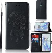 Voor OnePlus 8 Windgong Uil Embossing Patroon Horizontale Flip lederen hoes, met houder & kaartsleuven & portemonnee (zwart)