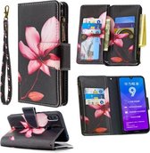 Voor Huawei Y7 (2019) Gekleurde Tekening Patroon Rits Horizontale Flip Leren Case met Houder & Kaartsleuven & Portemonnee (Lotus)