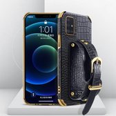 Gegalvaniseerde TPU-lederen tas met krokodillenpatroon met polsband voor Samsung Galaxy A51 5G (zwart)