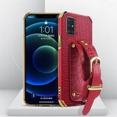 Gegalvaniseerde TPU-lederen tas met krokodillenpatroon met polsband voor Samsung Galaxy A51 5G (rood)