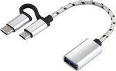 USB 3.0 Vrouwelijk naar Micro USB + USB-C / Type-C Mannelijk Opladen + Transmissie OTG Nylon Gevlochten Adapterkabel, Kabellengte: 11 cm (Zilver)