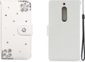 Voor Nokia 5 Horizontale Flip Effen Kleur Strass Leren Case met Kaartsleuf & Portemonnee & Houder (Diagonale Bloem)