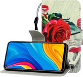 Voor Huawei Honor Play 3 / Enjoy 10 Gekleurde Tekening Horizontale Flip Leren Case met Houder & Kaartsleuf & Portemonnee (Rode Roos)