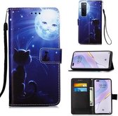 Voor Huawei nova 7 Pro 5G Schilderen Horizontale Flip Leren Case met Houder & Kaartsleuf & Portemonnee & Lanyard (Kat en Zon)