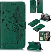 Voor Huawei Nova 7 Litchi Textuur Veer Embossing Patroon Horizontale Flip Leren Case met Houder & Kaartsleuven & Portemonnee & Fotolijst & Lanyard (Groen)