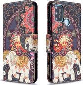 Voor Huawei Honor 9A Gekleurde Tekening Patroon Horizontale Flip Leren Case met Houder & Kaartsleuven & Portemonnee (Bloemen en Olifant)