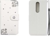 Voor Nokia 5.1 Horizontale Flip Effen Kleur Strass Leren Case met Kaartsleuf & Portemonnee & Houder (Diagonale Bloem)