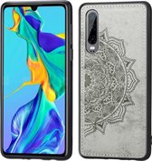 Voor Huawei P30 Reliëf Mandala-patroon PC + TPU + stoffen telefoonhoes met draagkoord & magnetisch (grijs)