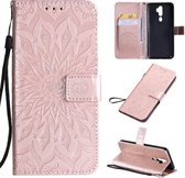 Voor OPPO A9 2020 / A5 2020 Geperst afdrukken Zonnebloempatroon Horizontale flip PU lederen hoes met houder & kaartsleuven & portemonnee & lanyard (roségoud)