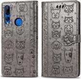 Voor Huawei P Smart Z / Y9 Prime2019 Leuke Kat en Hond Reliëf Horizontale Flip PU Lederen Case met Houder / Kaartsleuf / Portemonnee / Lanyard (Grijs)