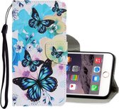 Gekleurde tekening patroon horizontaal Flip PU lederen tas met houder & kaartsleuven & portemonnee & lanyard voor iPhone 8 & 7 (paarse vlinder)
