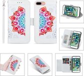 Afdrukken Tweekleurig half mandala-patroon Dubbelzijdige magnetische gesp Horizontale flip lederen tas met houder & kaartsleuven & portemonnee & fotolijst & lanyard voor iPhone 8 Plus / 7 Plu