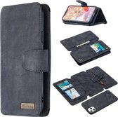 Afneembare Frosted Magnetische Horizontale Flip Leren Case met Kaartsleuven & Houder & Rits Portemonnee & Fotolijst Voor iPhone 11 Pro Max (Zwart Blauw)