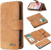 Afneembare Frosted Magnetische Horizontale Flip Leren Case met Kaartsleuven & Houder & Rits Portemonnee & Fotolijst Voor iPhone 11 Pro (Bruin)
