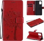 Voor Motorola Moto G9 Plus Boom & Kat Patroon Geperst Afdrukken Horizontale Flip PU Leren Case met Houder & Kaartsleuven & Portemonnee & Lanyard (Rood)