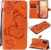 Voor Huawei Honor X10 3D Vlinders Embossing Patroon Horizontale Flip Leren Case met Houder & Kaartsleuf & Portemonnee & Lanyard (Oranje)