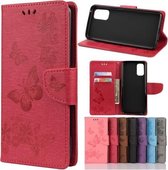 Voor OPPO Realme 7 Pro 5G vlinders reliëf horizontale flip lederen tas met houder & kaartsleuven & portemonnee (rood)