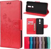 Voor Nokia 2.4 Butterfly Flower Pattern Horizontale Flip Leather Case met houder & kaartsleuven & portemonnee (rood)