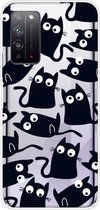 Voor Huawei Honor X10 gekleurd tekeningpatroon zeer transparant TPU beschermhoes (zwarte kat)