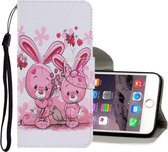 Gekleurde tekening patroon horizontaal Flip PU lederen tas met houder & kaartsleuven & portemonnee & lanyard voor iPhone 6 Plus & 6s Plus (schattig konijn)