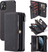 Voor iPhone 11 CaseMe 018 Afneembare multifunctionele horizontale lederen flip-hoes, met kaartsleuf en houder & ritsportemonnee en fotolijst (zwart)