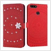 Voor Huawei Honor 7A Pressed Printing Steken boorpatroon Horizontale Flip PU lederen tas met houder & kaartsleuven & portemonnee & & lanyard (rood)