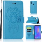 Windgong Uil Embossing Patroon Horizontale Leren Flip Case met Houder & Kaartsleuven & Portemonnee Voor Huawei Honor 8C (Blauw)