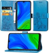 Voor Huawei P Smart 2020 Lucky Clover Pressed Flowers Pattern Leather Case met houder & kaartsleuven & portemonnee & draagriem (blauw)