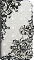3D-schilderijpatroon Horizontaal Flip TPU + PU lederen tas met houder & kaartsleuven & portemonnee voor Huawei Honor 8X (zwarte bloem)