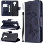 Voor Huawei Mate 30 Lite Twee Vlinders Embossing Patroon Horizontale Flip Leren Case met Houder & Kaartsleuf & Portemonnee & Lanyard (Donkerblauw)