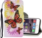 Gekleurde tekening patroon horizontaal Flip PU lederen tas met houder & kaartsleuven & portemonnee & lanyard voor iPhone 6 Plus & 6s Plus (Chrysanthemum Butterfly)