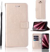 Windgong Uil Embossing Patroon Horizontale Flip lederen tas met houder & kaartsleuven & portemonnee voor Sony Xperia 10 (goud)
