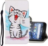 Voor Nokia 3.2 3D Gekleurde Tekening Horizontale Flip PU Lederen Case met Houder & Kaartsleuven & Portemonnee (Rode Mond Kat)