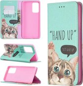 Voor Samsung Galaxy A52 5G Gekleurde Tekening Patroon Onzichtbare Magnetische Horizontale Flip PU Lederen Case met Houder & Kaartsleuven & Portemonnee (Kat)