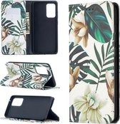 Voor Samsung Galaxy A52 5G Gekleurde Tekening Patroon Onzichtbare Magnetische Horizontale Flip PU Lederen Case met Houder & Kaartsleuven & Portemonnee (Rode Bladeren)