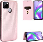 Voor OPPO Realme Narzo 20 / Realme C12 Koolstofvezel Textuur Magnetische Horizontale Flip TPU + PC + PU Lederen Case met Kaartsleuf (Roze)