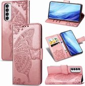 Voor OPPO Reno 4 PRO 4G vlinder liefde bloem reliëf horizontale flip lederen tas met beugel / kaartsleuf / portemonnee / lanyard (rose goud)