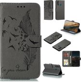 Voor Huawei Honor 9X Lite Veerpatroon Litchi Textuur Horizontale Flip Leren Case met Portemonnee & Houder & Kaartsleuven (Grijs)