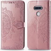 Voor LG Style3 L-41A Mandala Bloem Reliëf Horizontale Flip Leren Case met Beugel / Kaartsleuf / Portemonnee / Lanyard (Rose Goud)