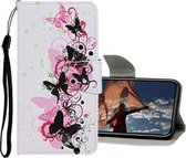 Gekleurde tekening patroon horizontale flip lederen tas met houder & kaartsleuven & portemonnee voor iPhone 12/12 Pro (vier vlinders)