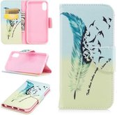 Gekleurde tekening patroon horizontaal Flip lederen hoes voor iPhone 6 & 6s, met houder & kaartsleuven & portemonnee (Feather Bird)