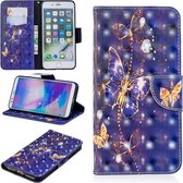 Horizontaal lederen flip-hoesje met 3D-kleurentekeningpatroon voor iPhone 7 Plus en 8 Plus, met houder en kaartsleuven en portemonnee (paarse vlinder)