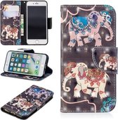 3D-gekleurde tekening patroon horizontale flip lederen hoes voor iPhone 7 & 8, met houder & kaartsleuven & portemonnee (twee olifanten)