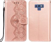 Voor Samsung Galaxy Note9 Flower Vine Embossing Pattern Horizontale Flip Leather Case met Card Slot & Holder & Wallet & Lanyard (Rose Gold)