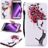 Voor Samsung Galaxy A3 (2017) Gekleurd tekeningpatroon Horizontaal Flip TPU + PU lederen hoesje met houder & kaartsleuven & portemonnee & lanyard (kat en vlinder)